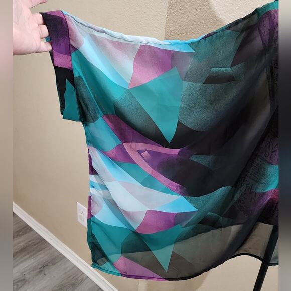 Ashley Stuart Green and purple geometric poncho style tunic plus size 18 20 2X‎ - Picture 2 of 6